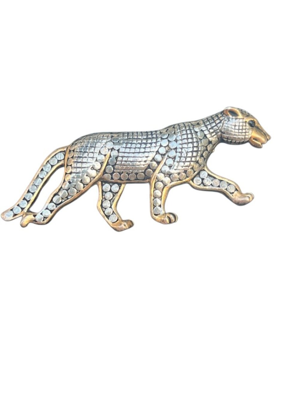 Leopard Silver/ Gold-Tone Vintage Brooch Pin Leopard Prowling Statement Jewelry